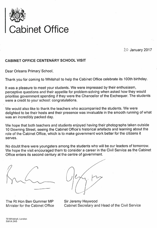orleans primary school letter from the cabinet office