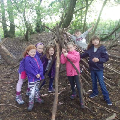 Shelter building in the local woods