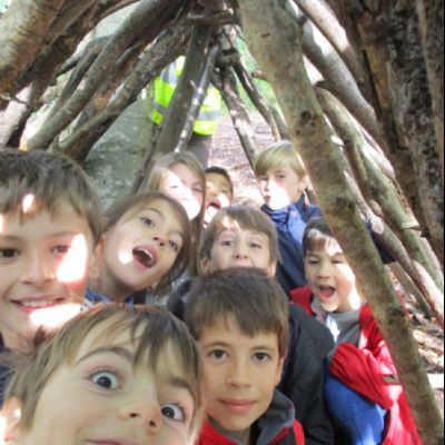 Shelter building in the local woods