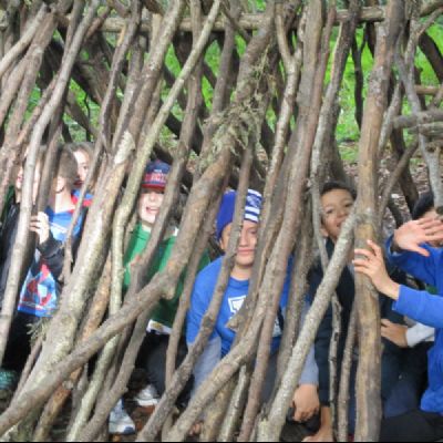 Shelter building in the local woods