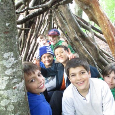 Shelter building in the local woods